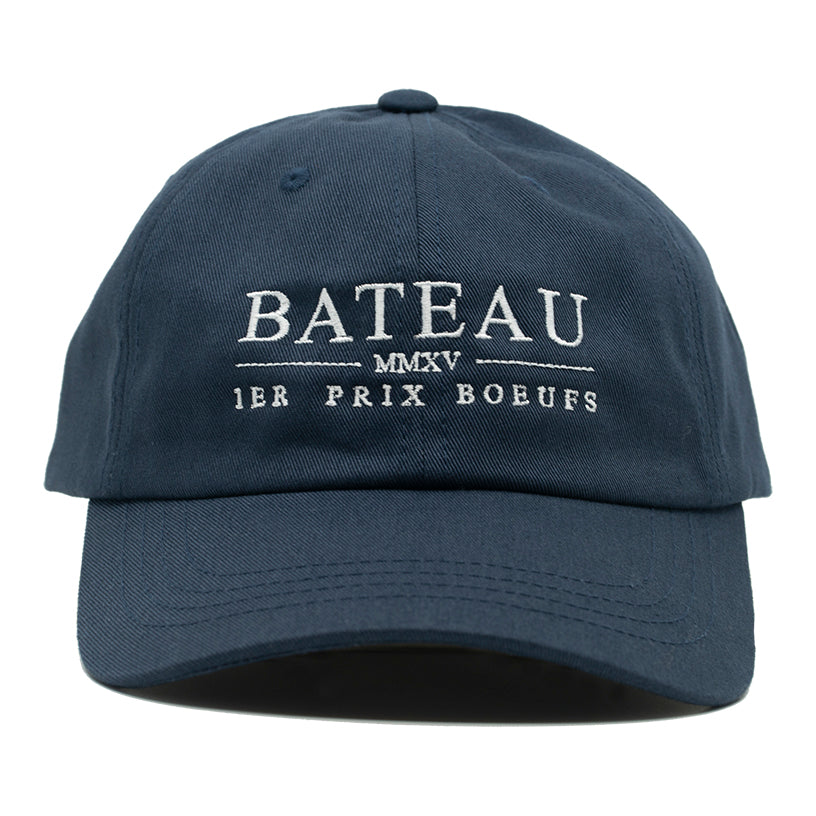 Navy baseball hat with Bateau restaurant logo