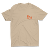 Front view of tan t-shirt with Eem restaurant logo on the front