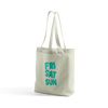 Tan tote bag with Friday Saturday Sunday restaurant logo and grim reaper design on the back
