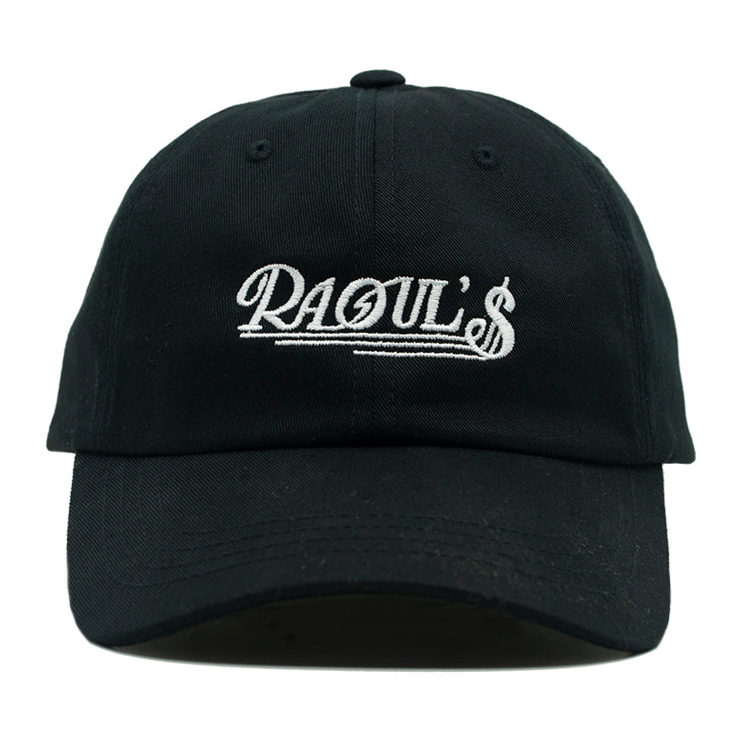 Black baseball hat with Raoul's restaurant logo on the front